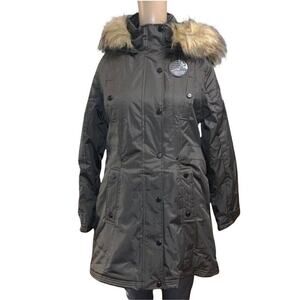 Madden Girl Womens Coat Jacket Parka Long Hooded Faux Fur Trim Green Small